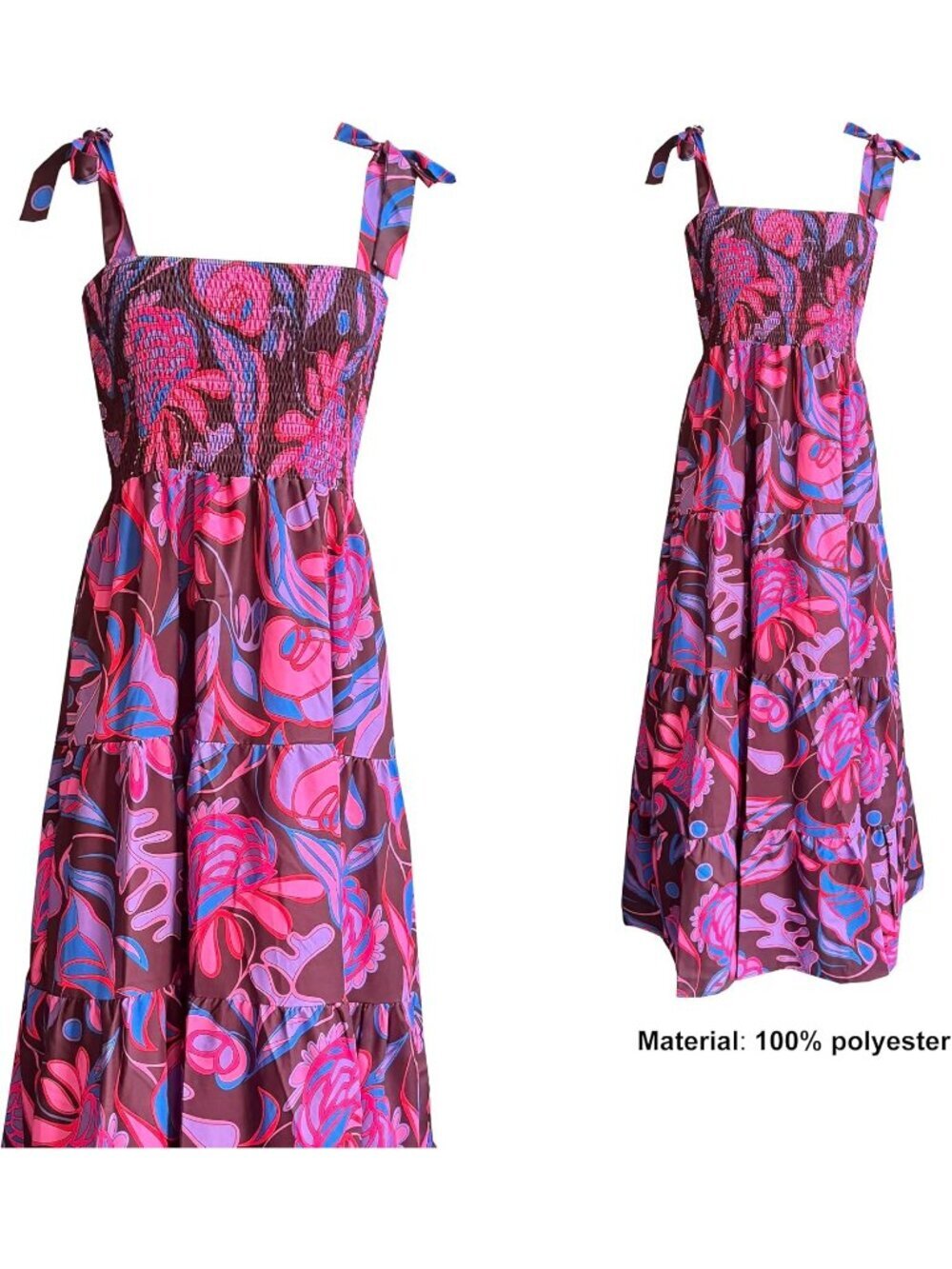 Women's Purple 1 Sleeveless Square Neck Ruffle Flowy Imported Maxi Dress - Picture 4 of 4